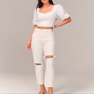 A&F The Mom high rise white jeans
